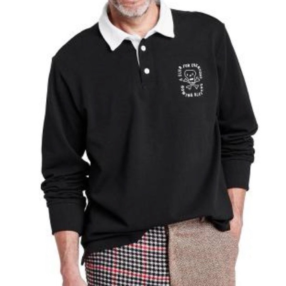 Target X Rowing Blazers Black and White Long Sleeve Rugby Polo Shirt - Large